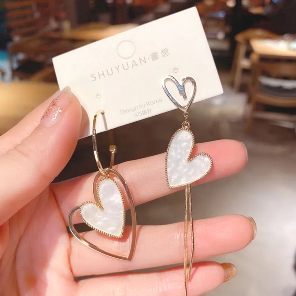 Asymmetrical heart drop dangle earrings